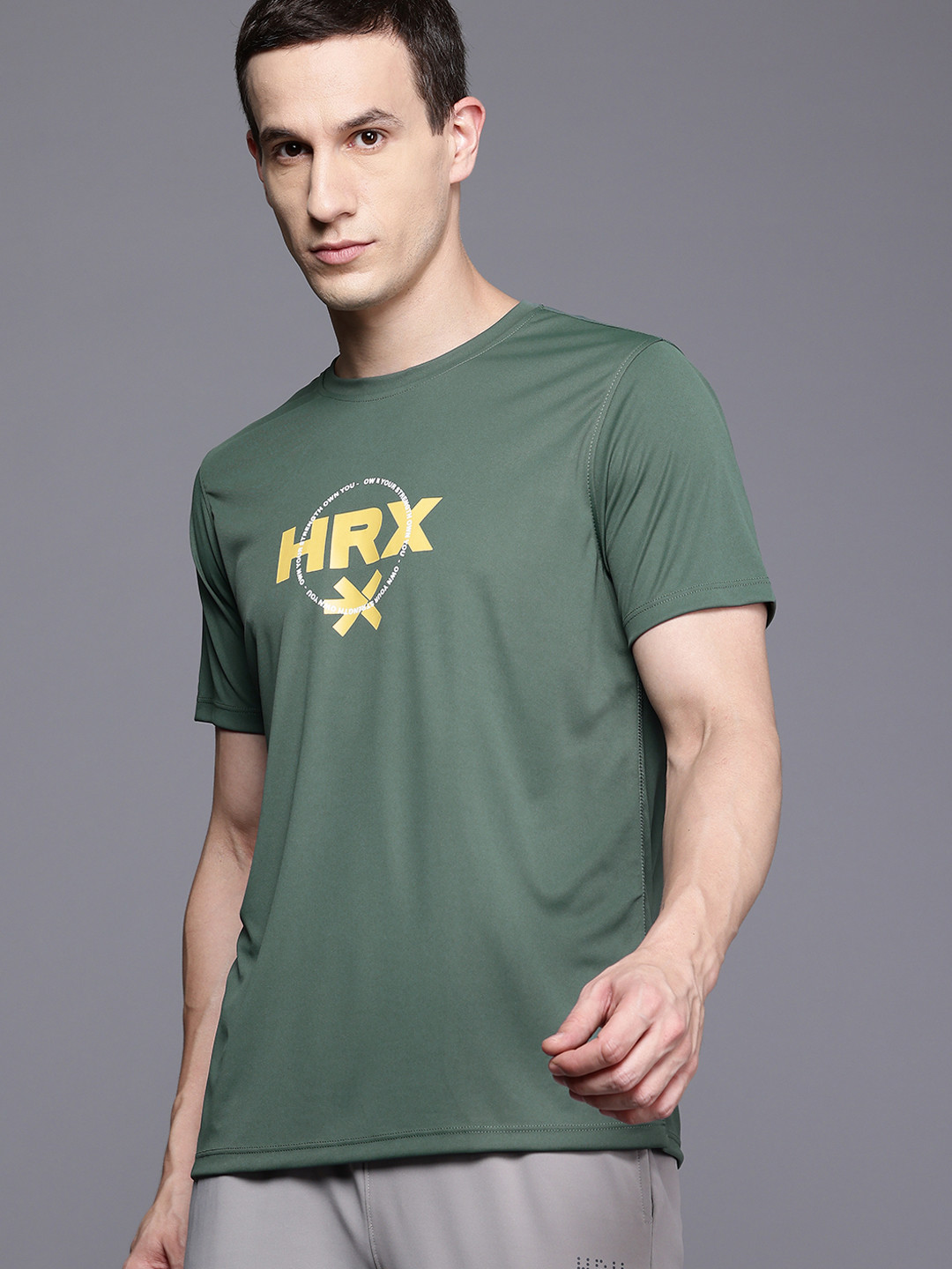 

HRX by Hrithik Roshan Brand Logo Printed Training T-shirt, Olive