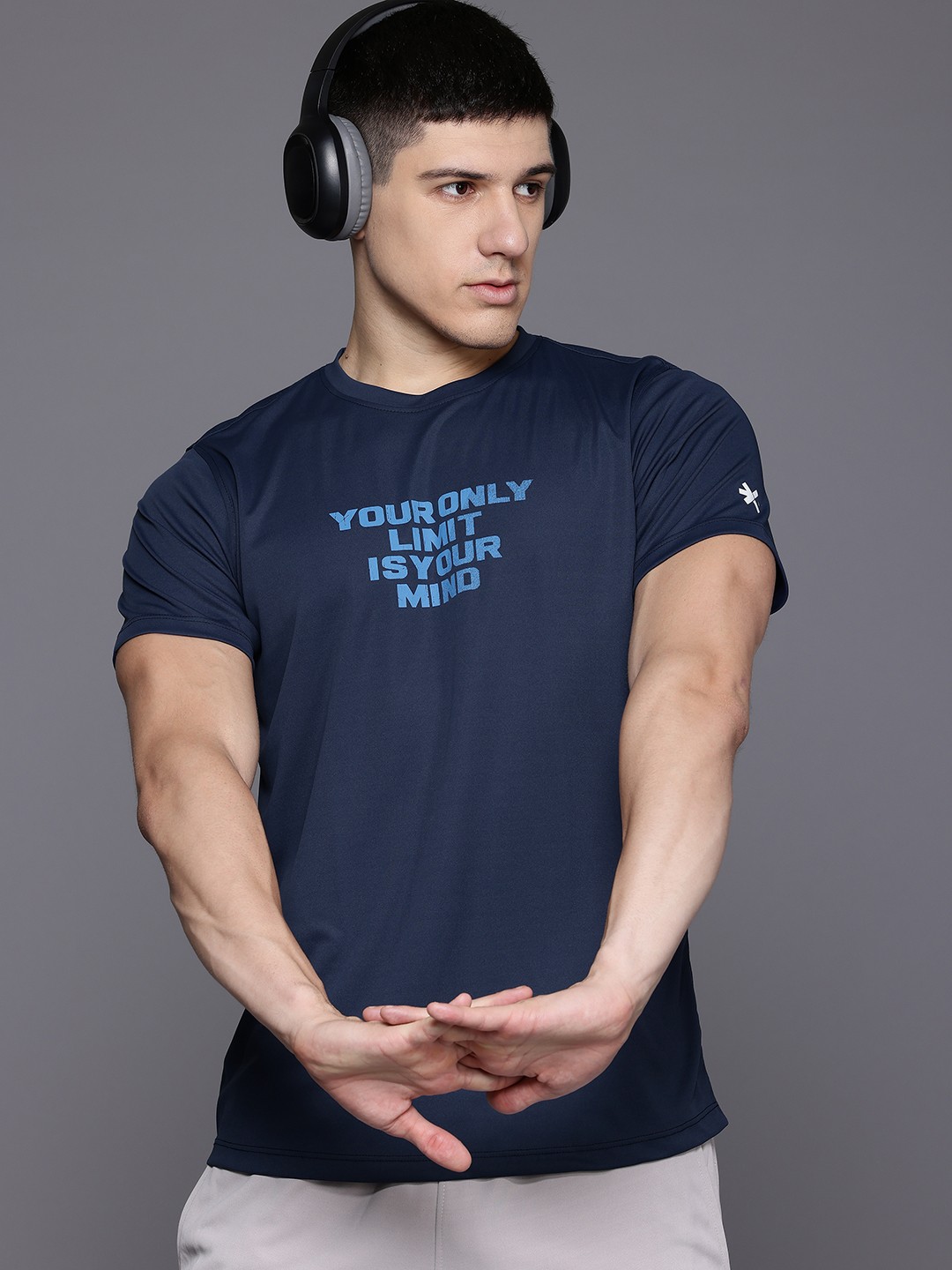 

HRX by Hrithik Roshan Typography Print Training T-shirt, Navy blue