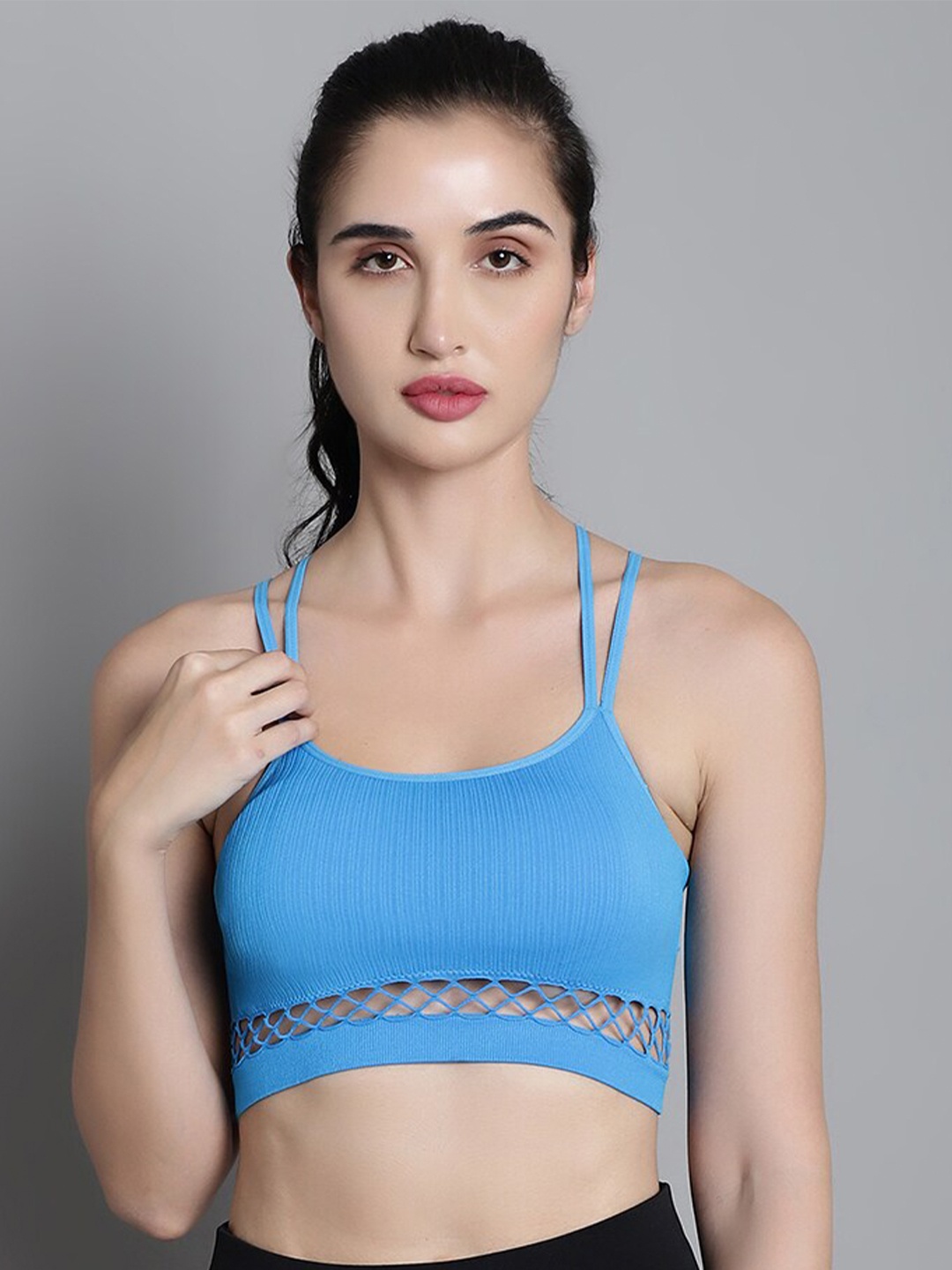 

MAKCLAN Full Coverage Removable Padding Workout Bra With All Day Comfort, Blue
