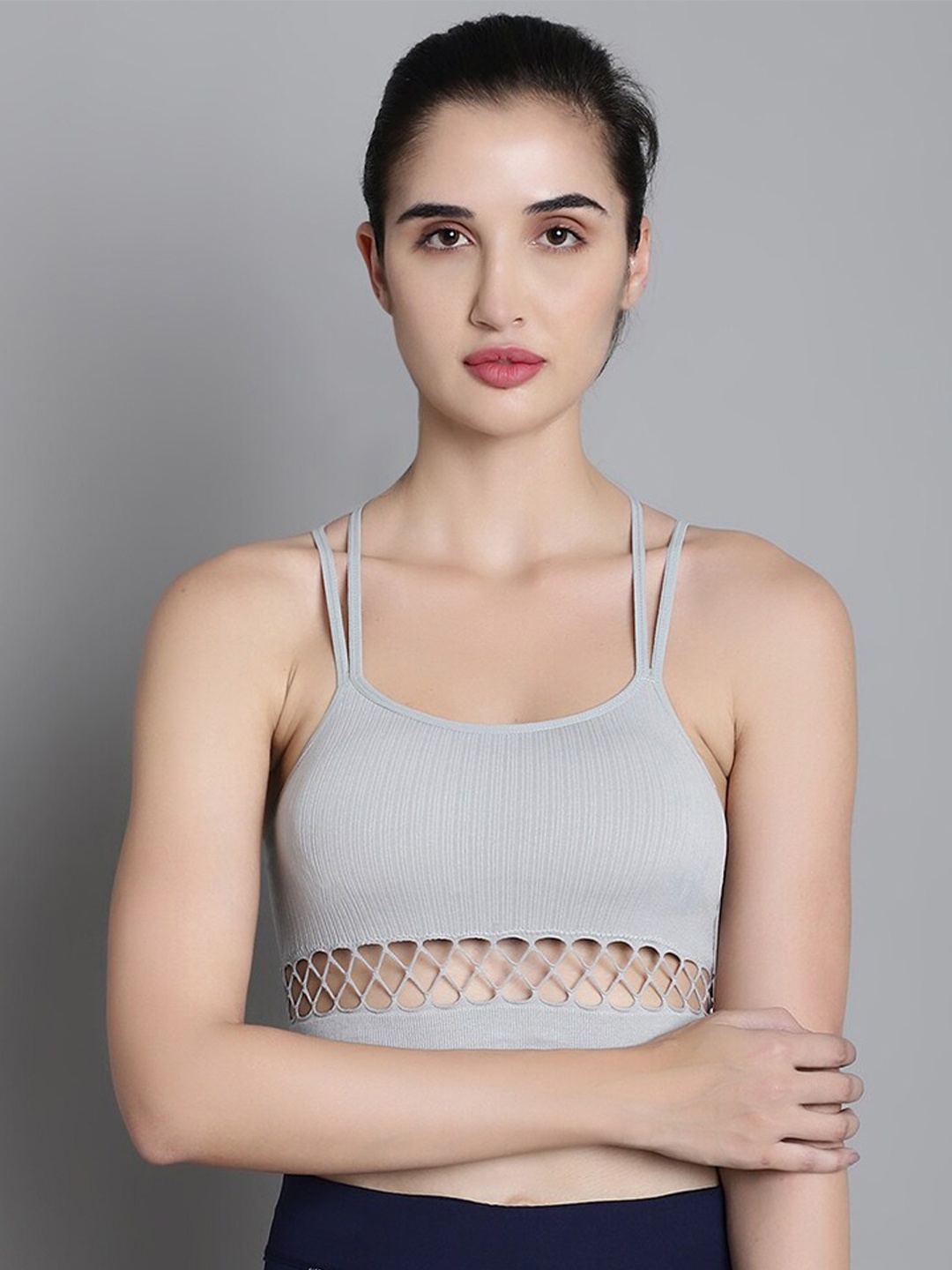 

MAKCLAN Full Coverage Removable Padding Workout Bra With All Day Comfort, Grey