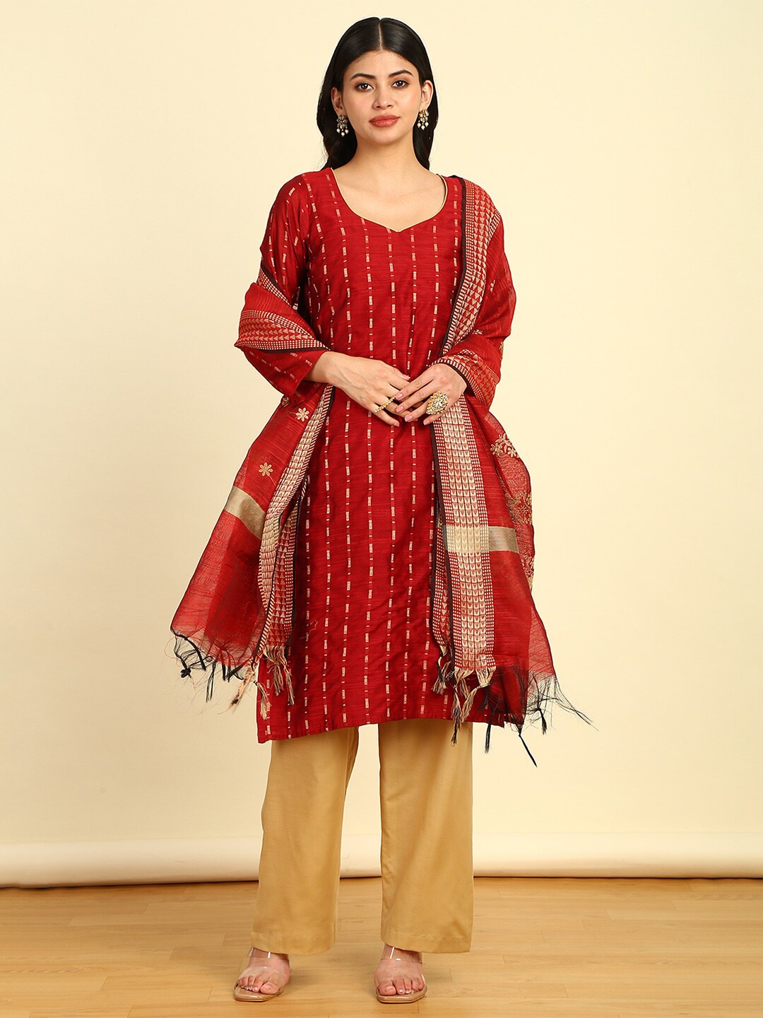 

Soch Woven Design Art Silk Unstitched Dress Material, Red