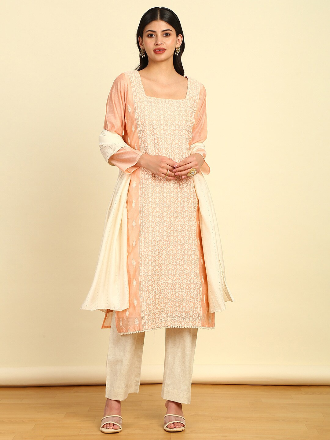 

Soch Embroidered Unstitched Dress Material, Peach
