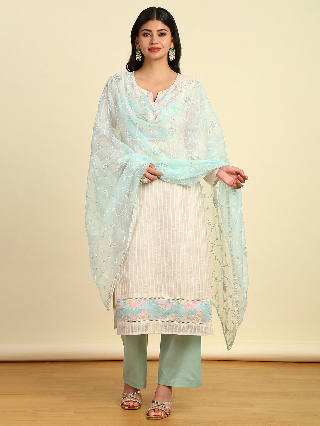 

Soch Embellished Unstitched Dress Material, Turquoise blue
