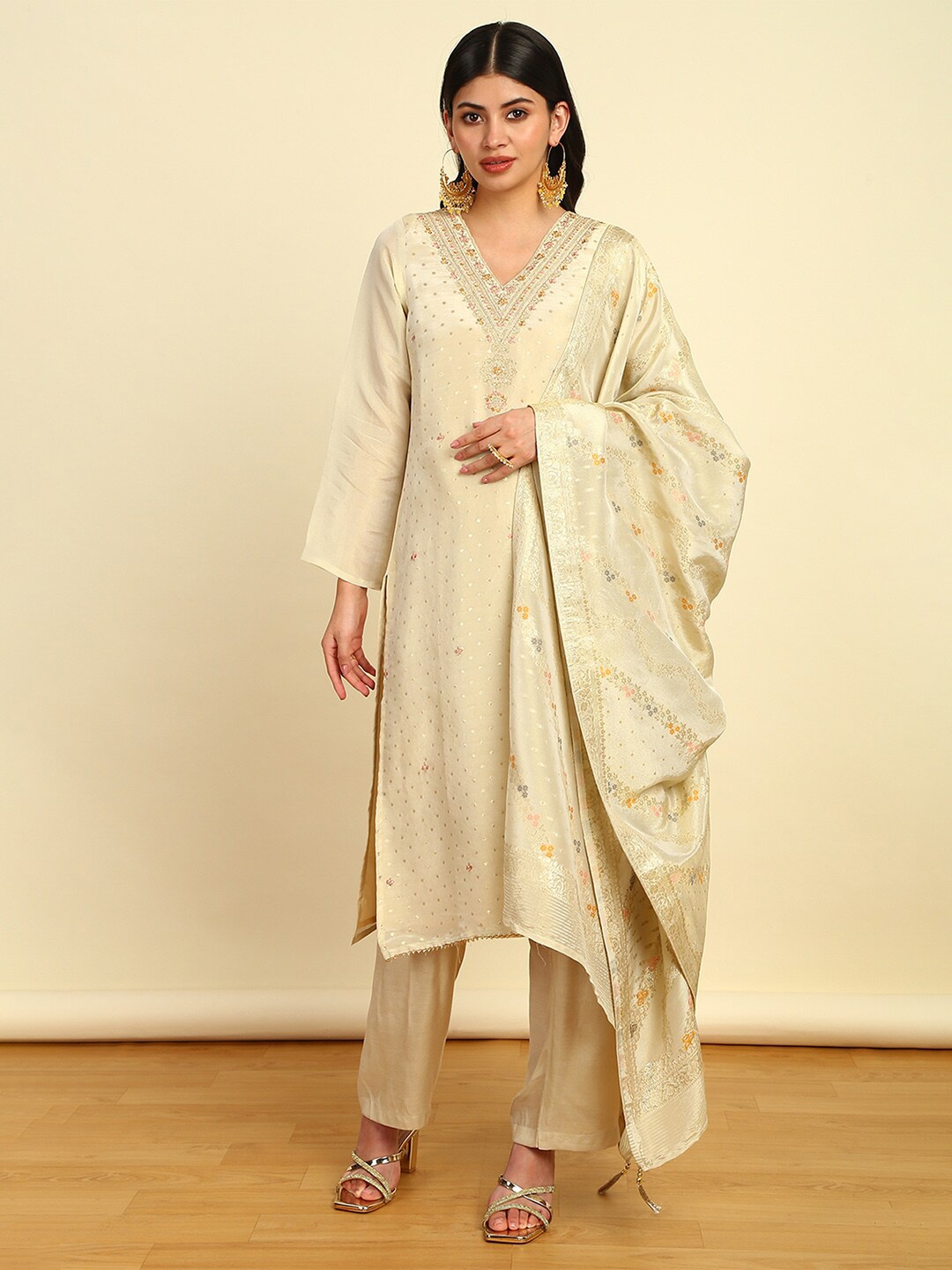 

Soch Woven Design Unstitched Dress Material, Cream