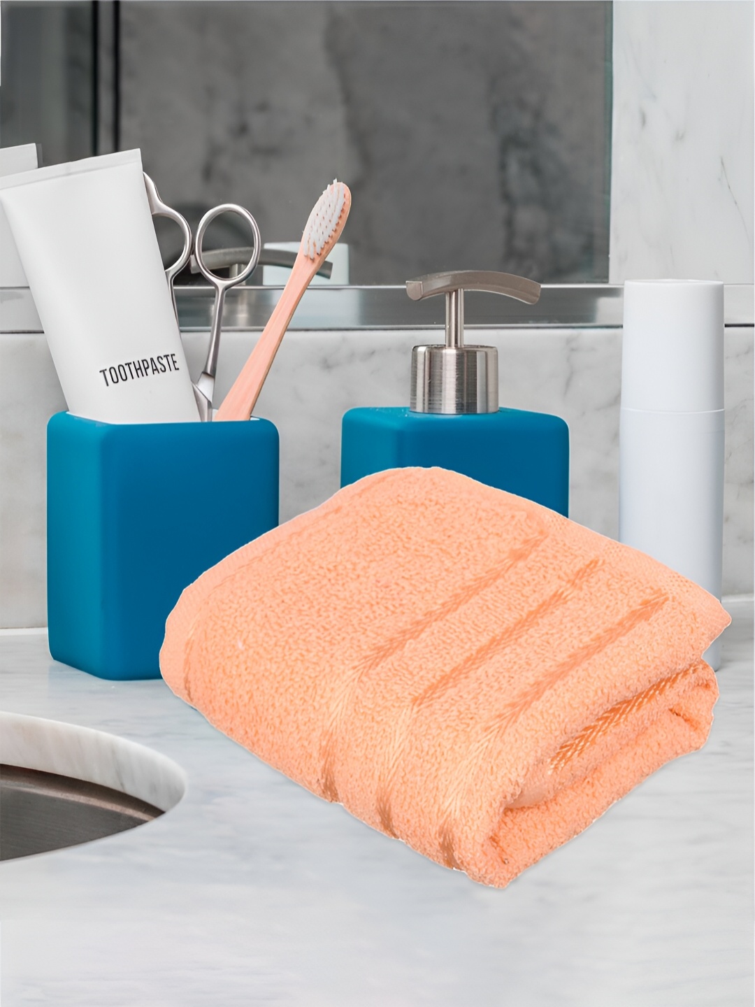 

Kuber Industries 4 Pieces Green & Peach-Coloured Pure Cotton 380 Lining Face Towels