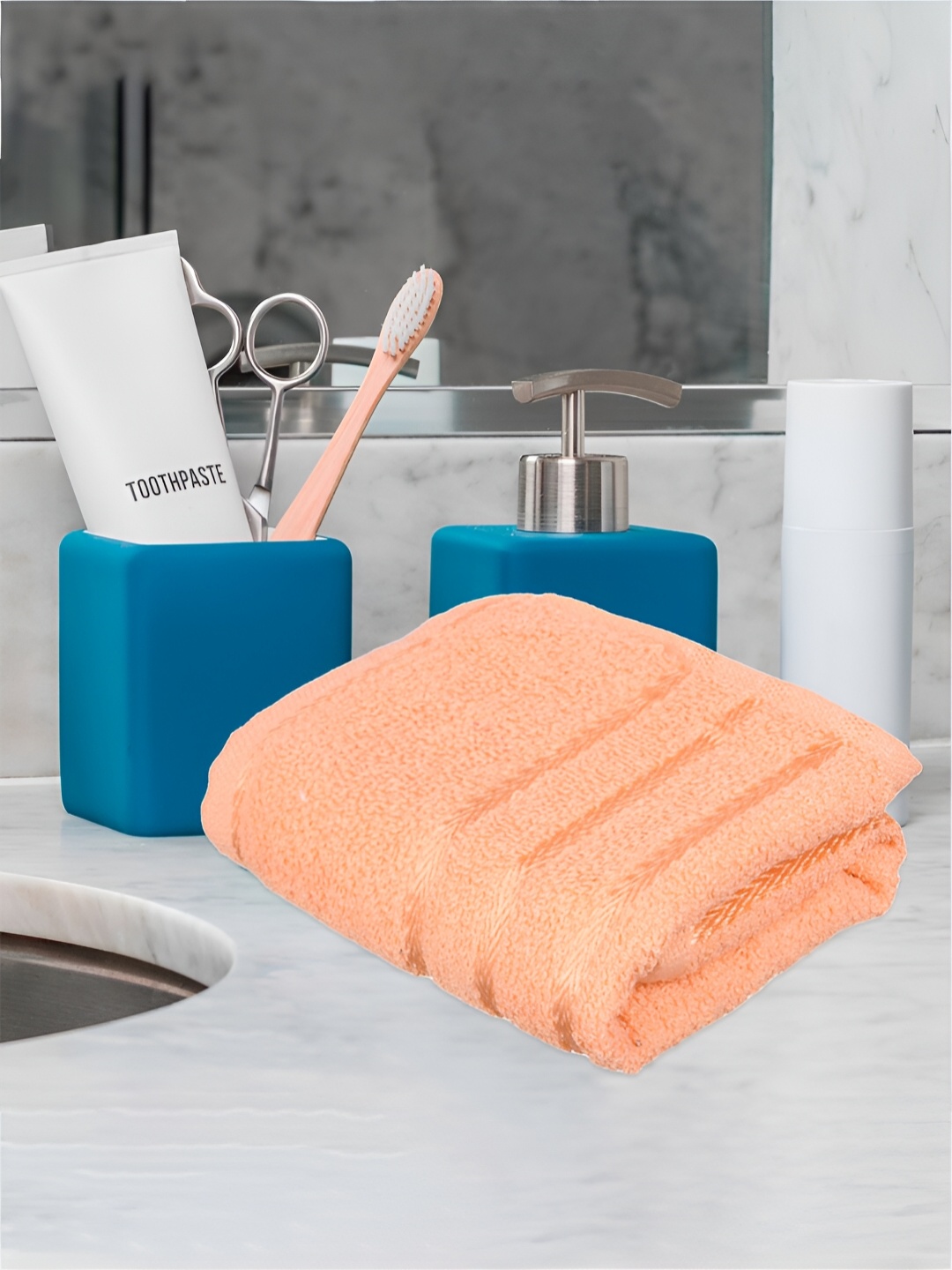 

Kuber Industries 5 Pieces Peach-Colored Pure Cotton 380 Lining Face Towels