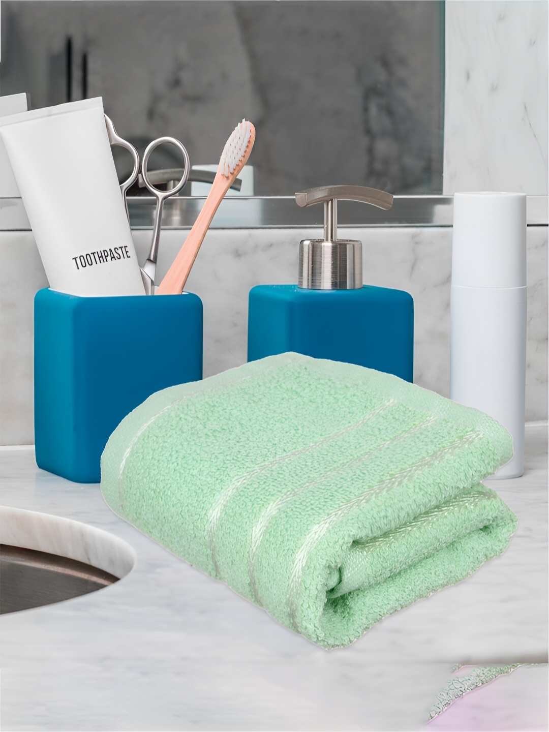 

Kuber Industries 5 Pieces Peach Coloured & Green Pure Cotton 380 Lining Face Towels