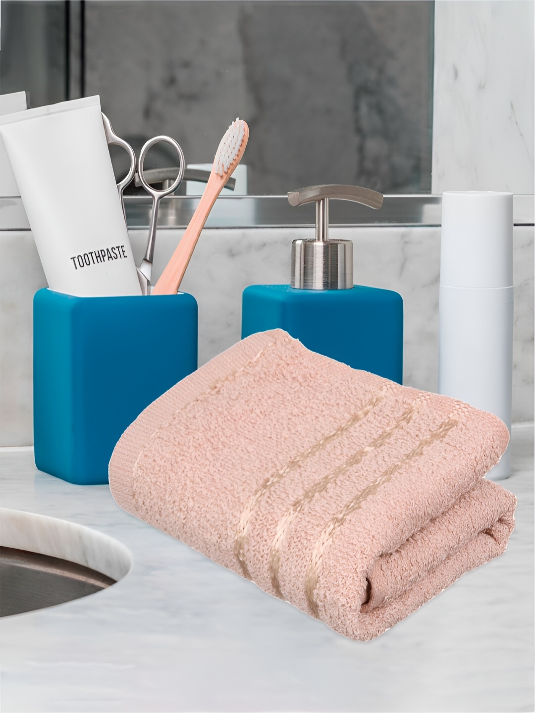 

Kuber Industries 5 Pieces Brown & Peach-colored Pure Cotton 380 Lining Face Towels