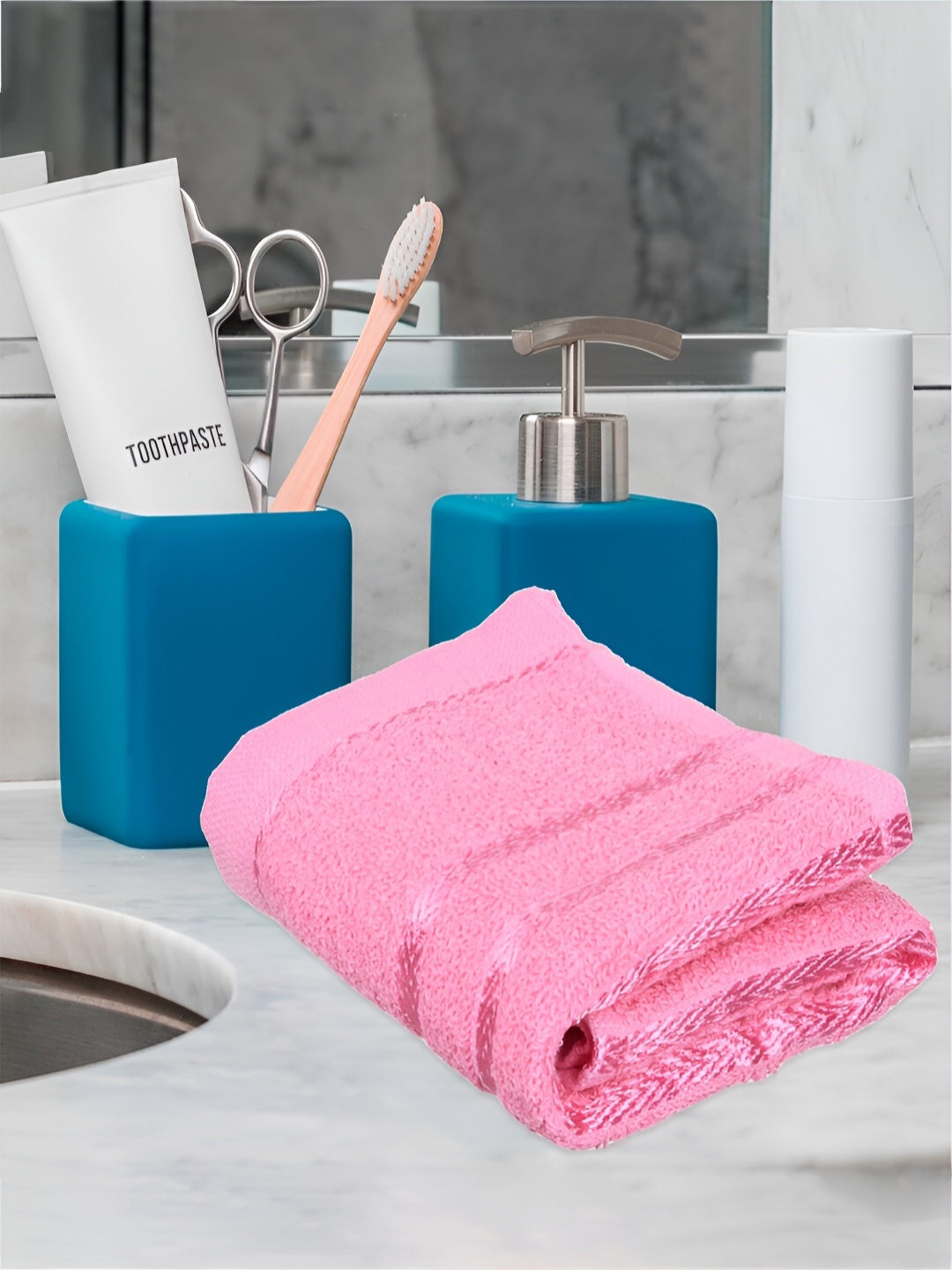 

Kuber Industries Peach & Pink 5 Pieces 380 GSM Pure Cotton Face Towels