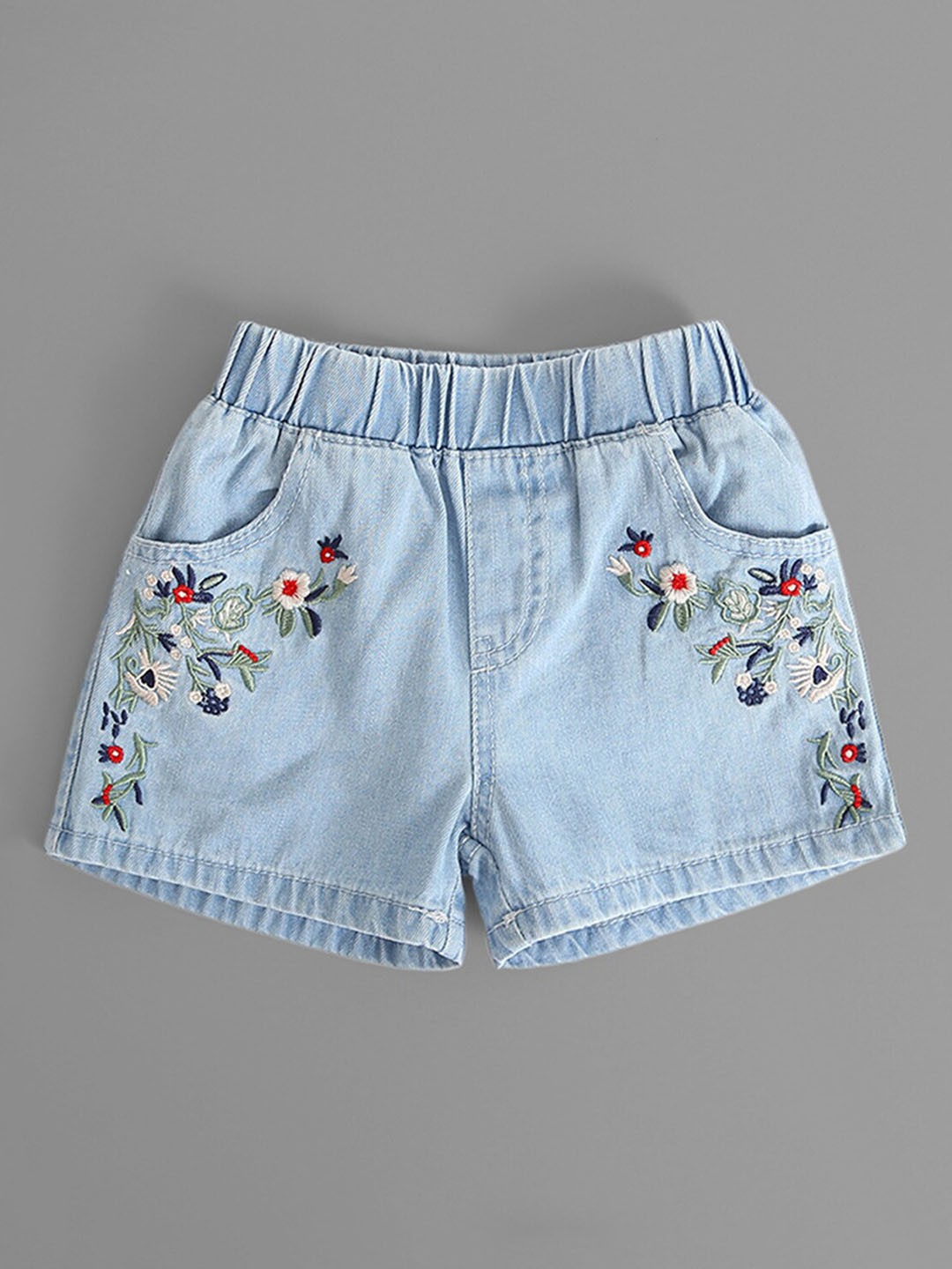 

INCLUD Girls Floral Embroidered Denim Shorts, Blue