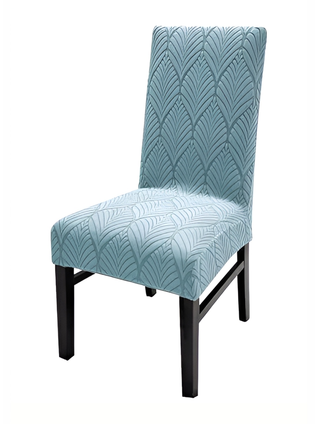 

HOUSE OF QUIRK Blue Leaf Textured Jacquard Stretch Removable Chair Cover