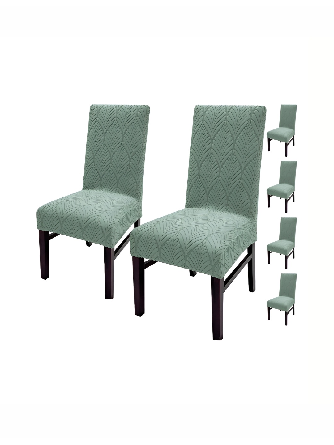 

HOUSE OF QUIRK Green 6 Pieces Leaf Textured Jacquard Stretch Removable Chair Covers