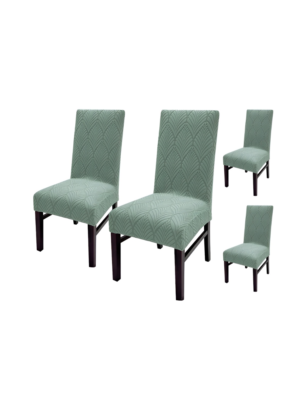 

HOUSE OF QUIRK Green 4 Pieces Leaf Textured Jacquard Stretch Removable Chair Covers