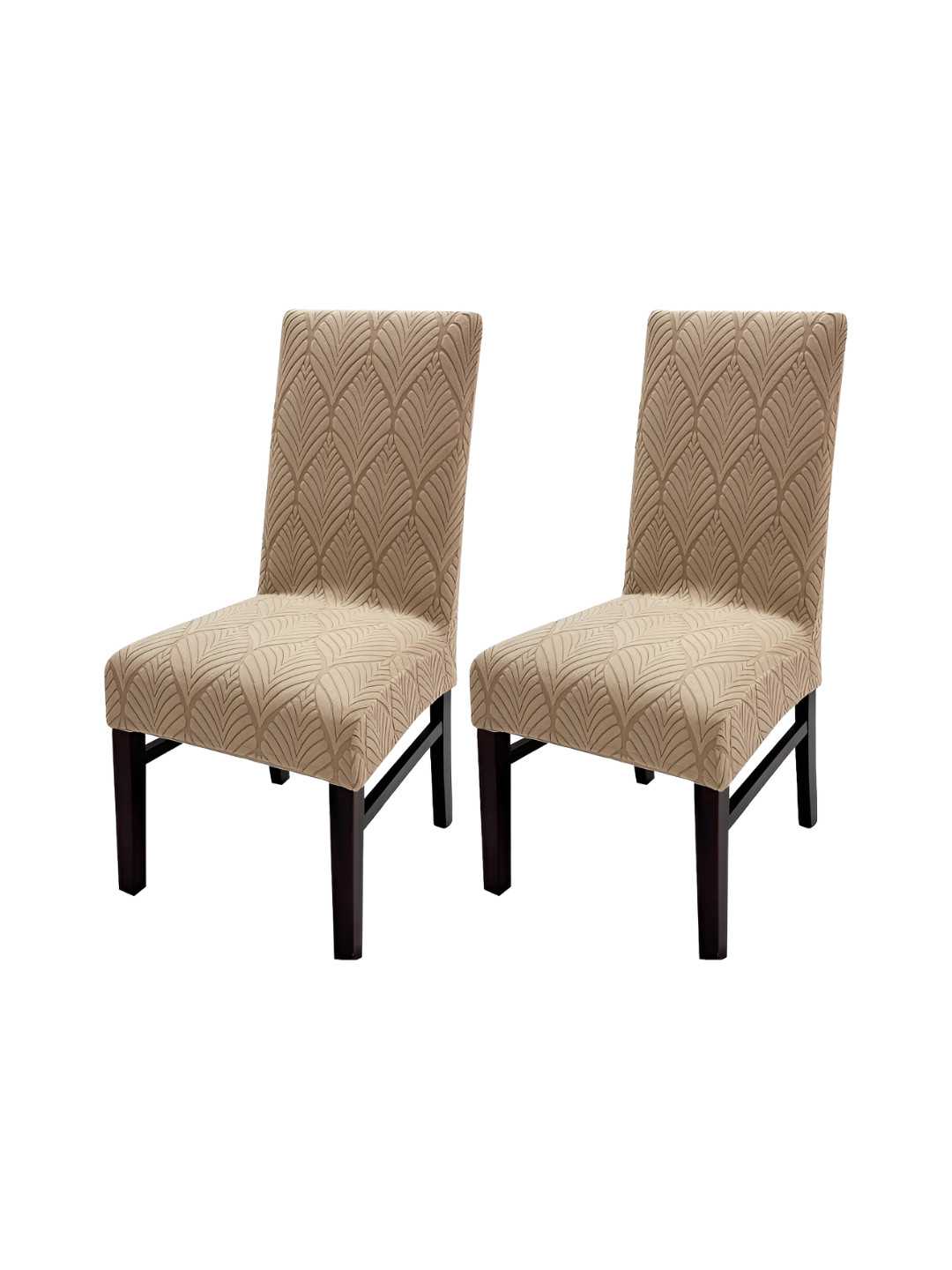 

HOUSE OF QUIRK Camel Brown 2 Pieces Leaf Textured Jacquard Stretch Removable Chair Covers