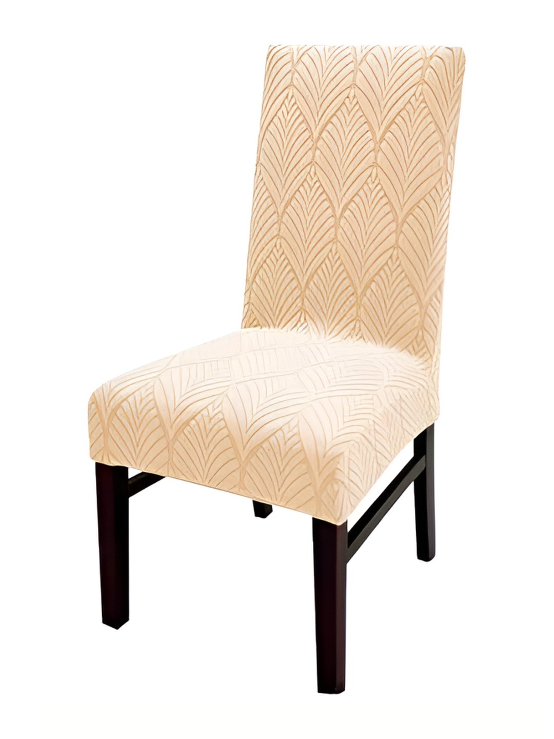 

HOUSE OF QUIRK Beige Leaf Textured Jacquard Stretch Removable Chair Cover