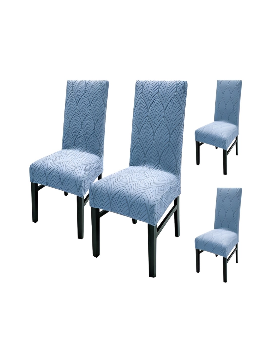 

HOUSE OF QUIRK Blue 4 Pieces Leaf Textured Jacquard Stretch Removable Chair Covers