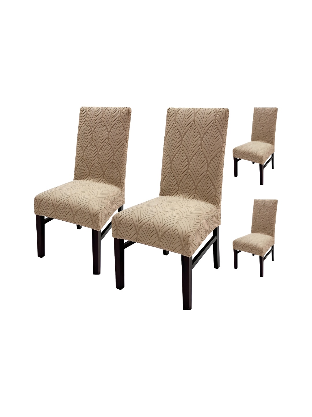 

HOUSE OF QUIRK Camel Brown 4 Pieces Leaf Textured Jacquard Stretch Removable Chair Covers