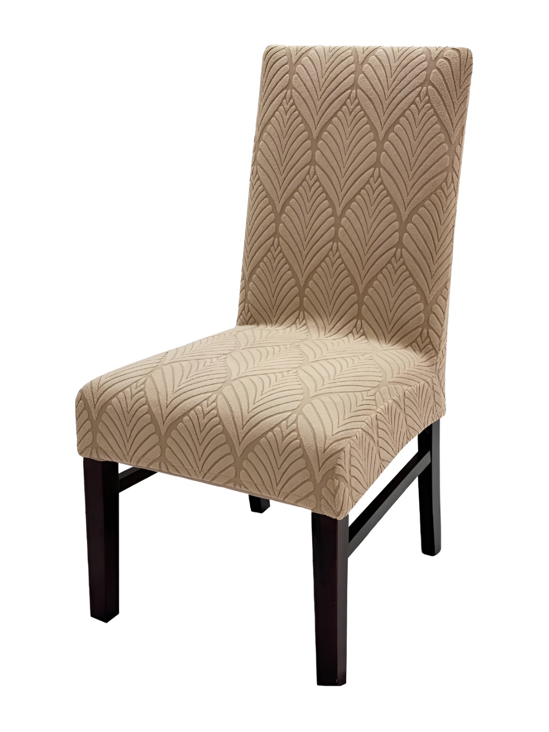 

HOUSE OF QUIRK Camel Brown Leaf Textured Jacquard Stretch Removable Chair Cover