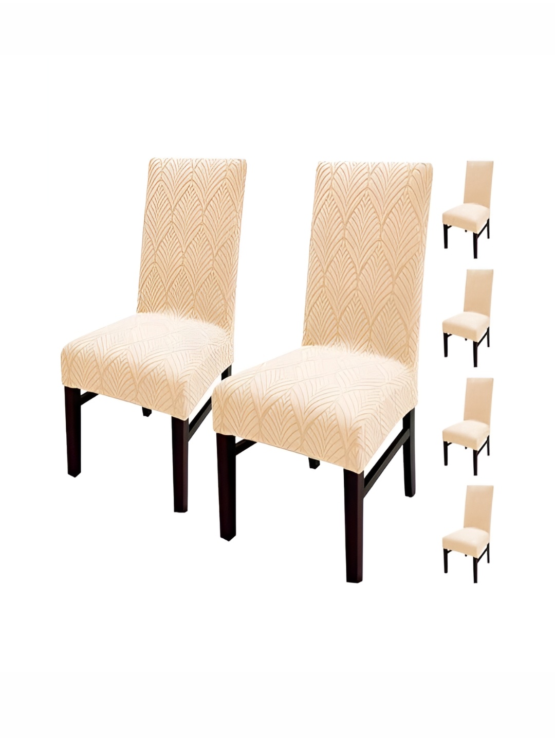 

HOUSE OF QUIRK Beige 6 Pieces Leaf Textured Jacquard Stretch Removable Chair Covers