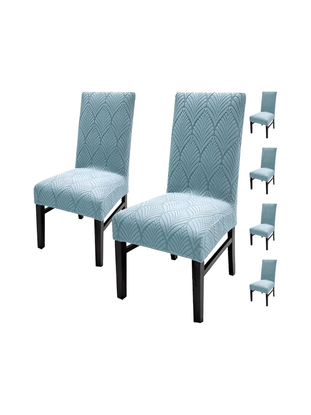 

HOUSE OF QUIRK Blue 6 Pieces Leaf Textured Jacquard Stretch Removable Chair Covers