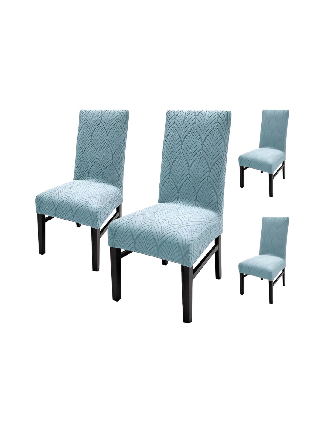 

HOUSE OF QUIRK Blue 4 Pieces Leaf Textured Jacquard Stretch Removable Chair Covers
