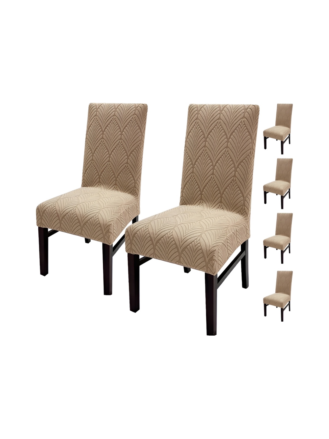 

HOUSE OF QUIRK Camel Brown 6 Pieces Leaf Textured Jacquard Stretch Removable Chair Covers