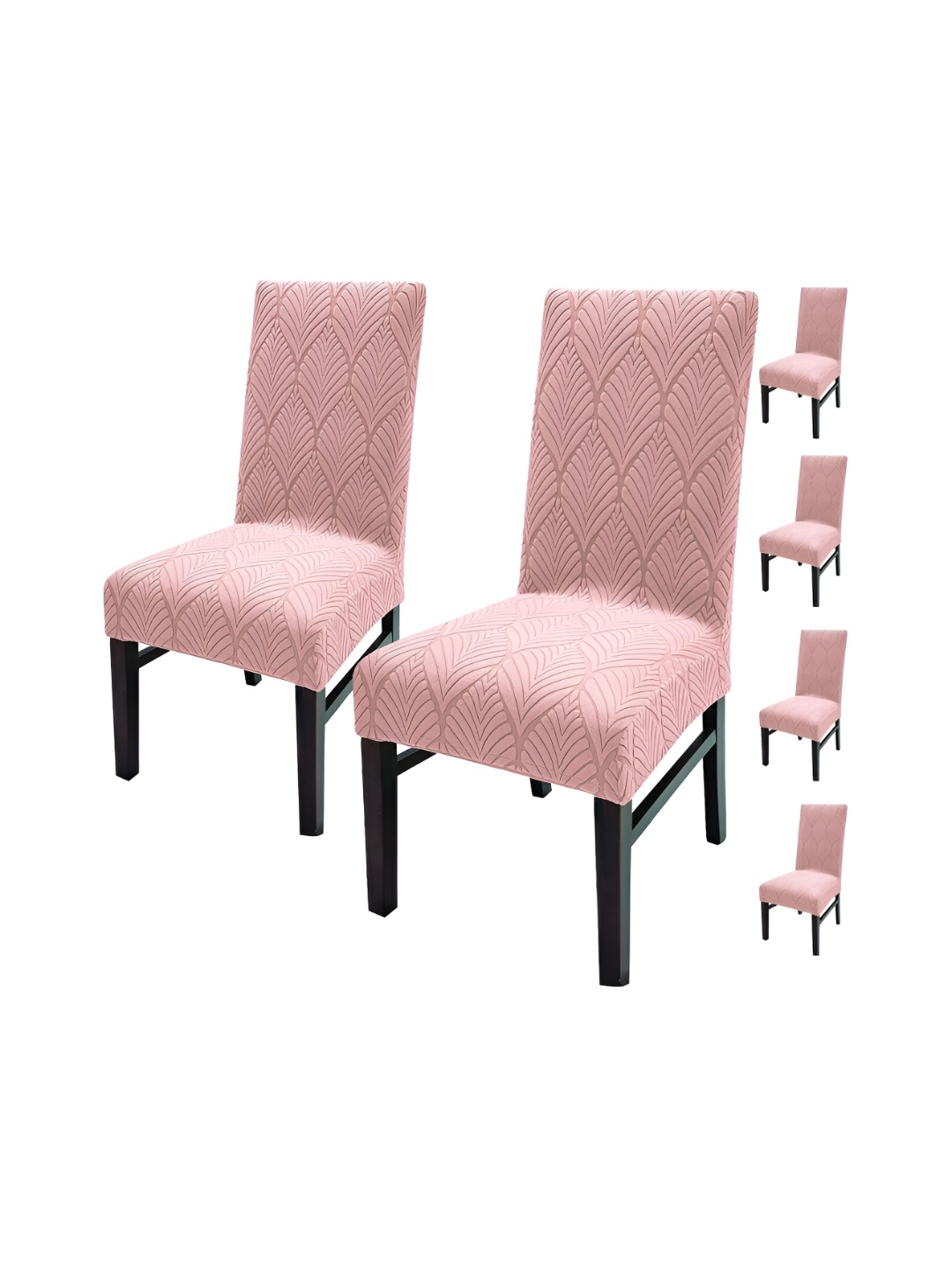 

HOUSE OF QUIRK Pink 6 Pieces Leaf Textured Jacquard Stretch Removable Chair Covers