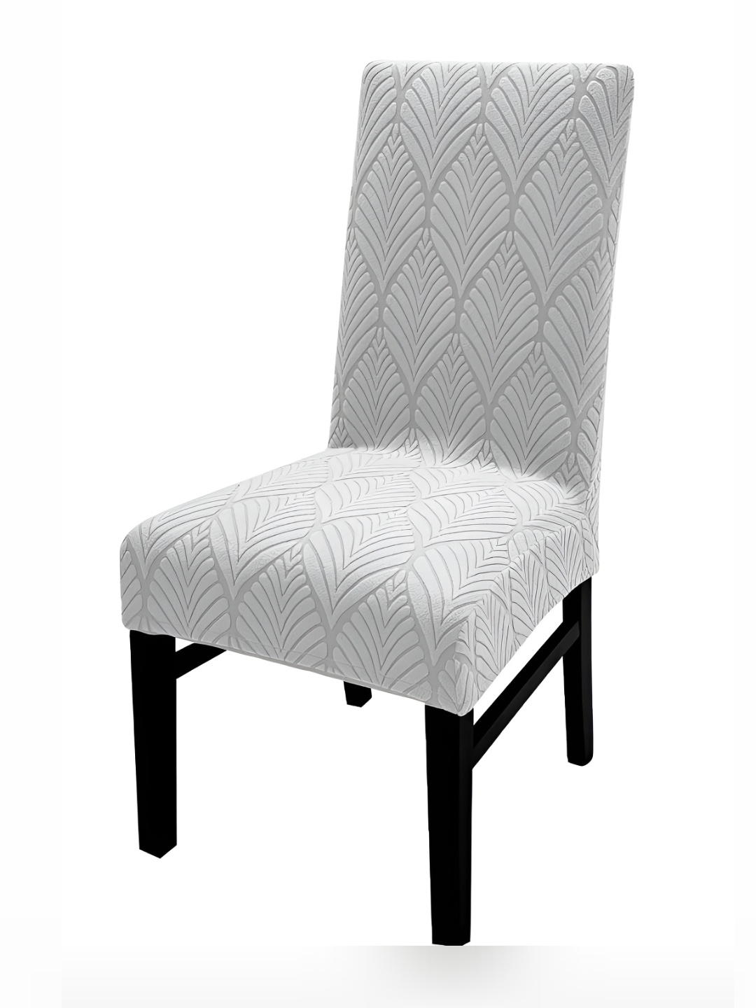 

HOUSE OF QUIRK Grey Leaf Textured Jacquard Stretch Removable Chair Cover