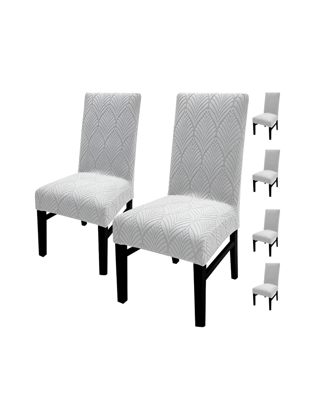 

HOUSE OF QUIRK Grey 6 Pieces Leaf Textured Jacquard Stretch Removable Chair Covers