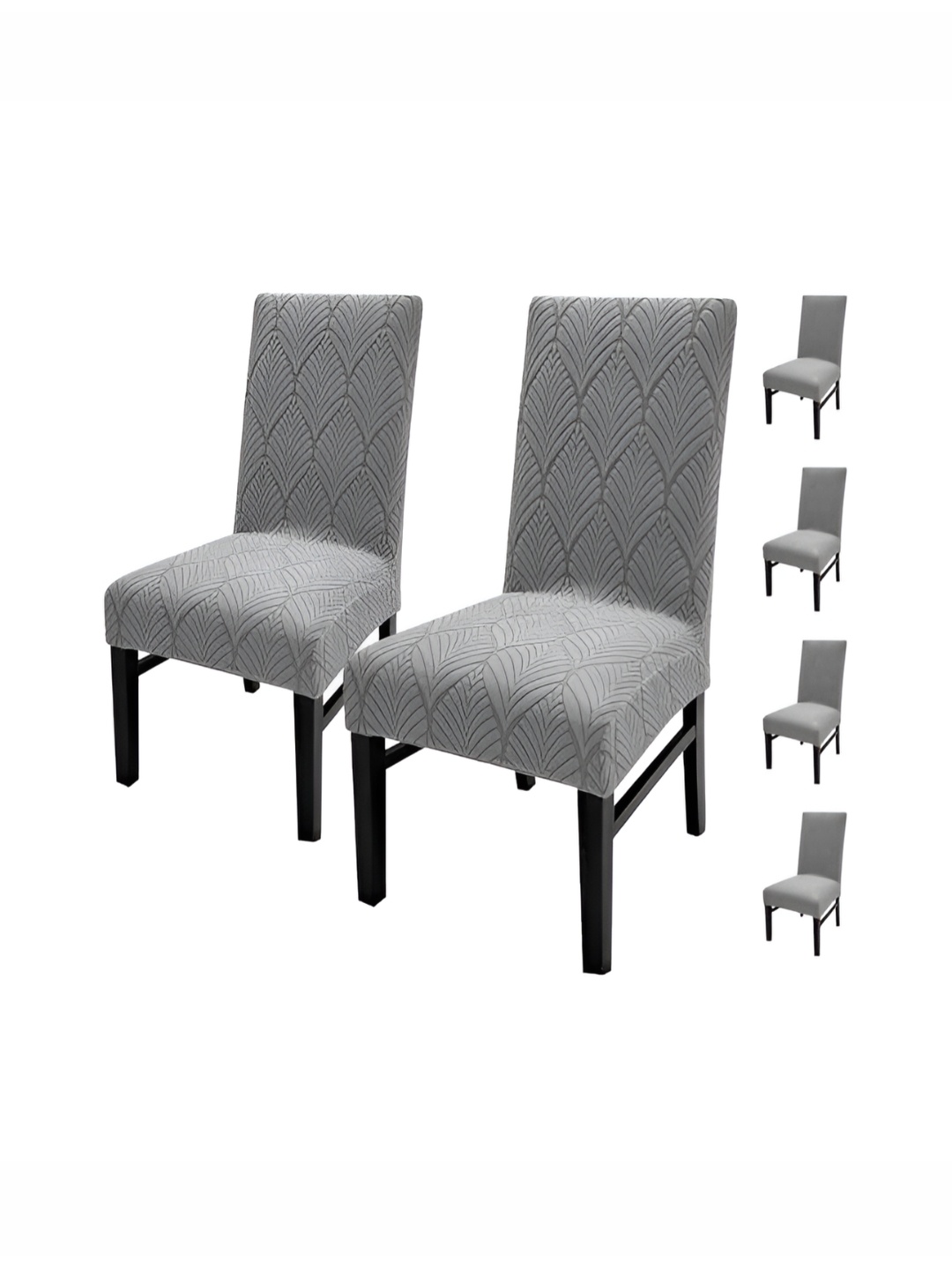 

HOUSE OF QUIRK Charcoal 6 Pieces Leaf Textured Jacquard Stretch Removable Chair Covers
