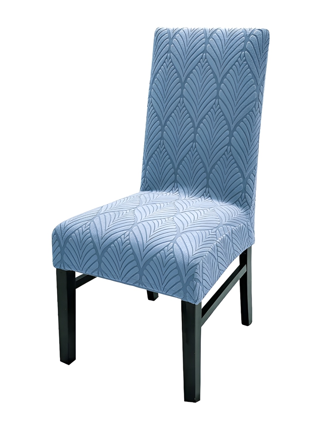 

HOUSE OF QUIRK Blue Leaf Textured Jacquard Stretch Removable Chair Cover