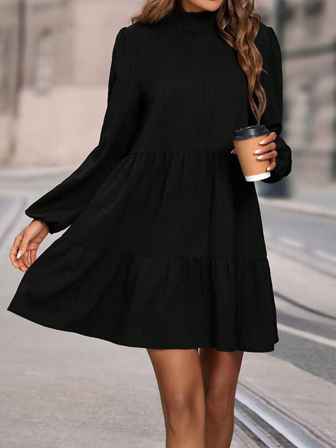 

StyleCast x Revolte Tiered Fit & Flare Dress, Black