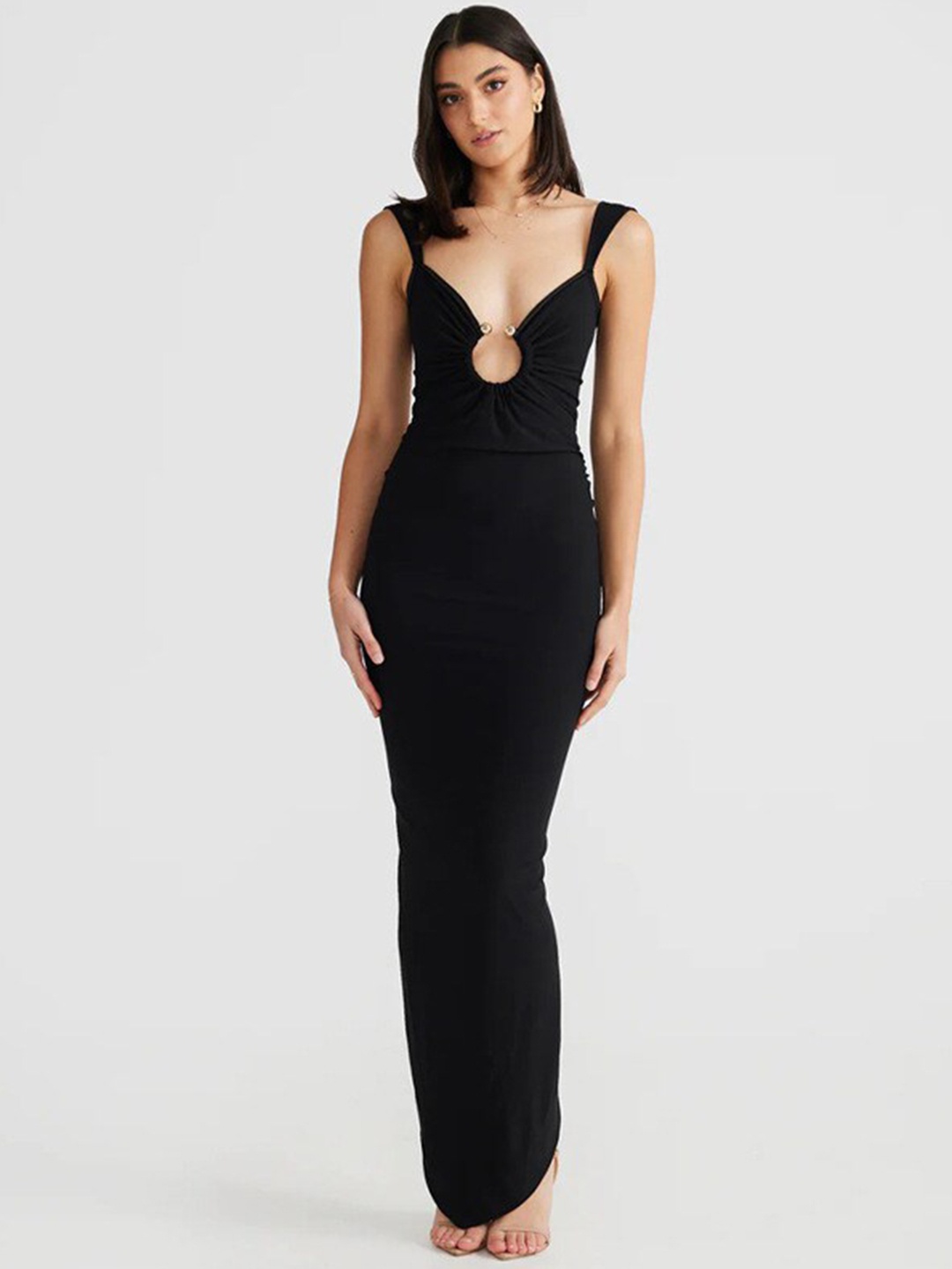 

StyleCast x Revolte Shoulder Straps Sleeveless Bodycon Maxi Dress, Black
