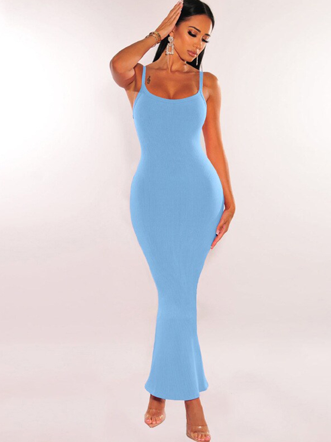 

StyleCast x Revolte Shoulder Straps Bodycon Maxi Dress, Blue