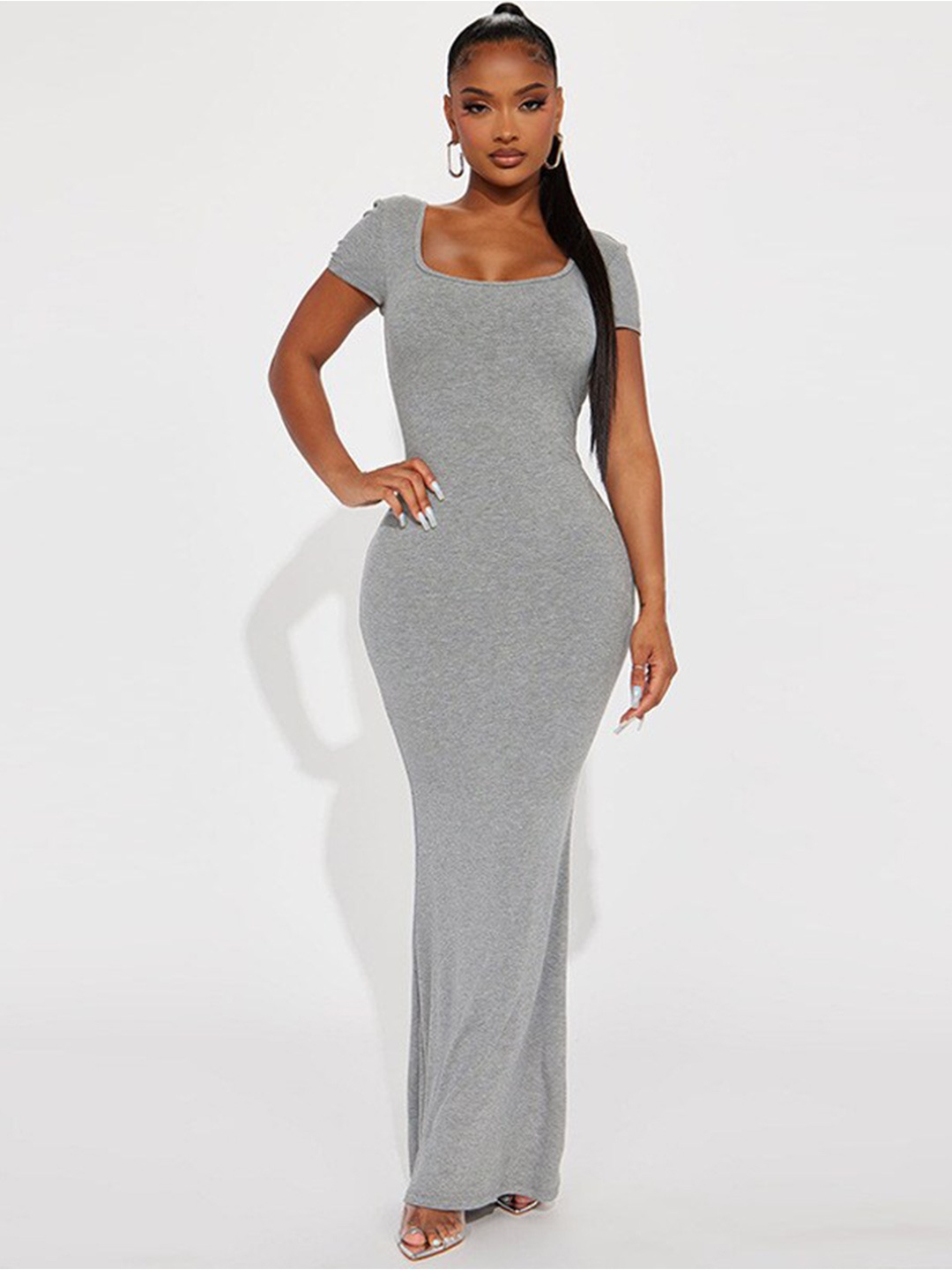 

StyleCast x Revolte Square Neck Bodycon Maxi Dress, Grey