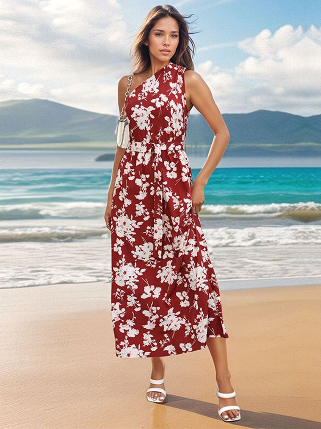 

StyleCast x Revolte Floral Printed Off-Shoulder Maxi Dress, Red