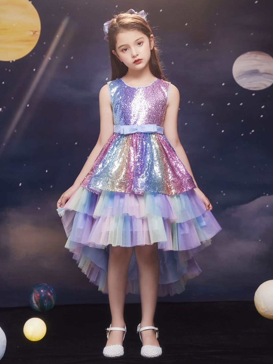 

INCLUD Girls Sequins Tiered High-Low Hem Party Dress, Blue