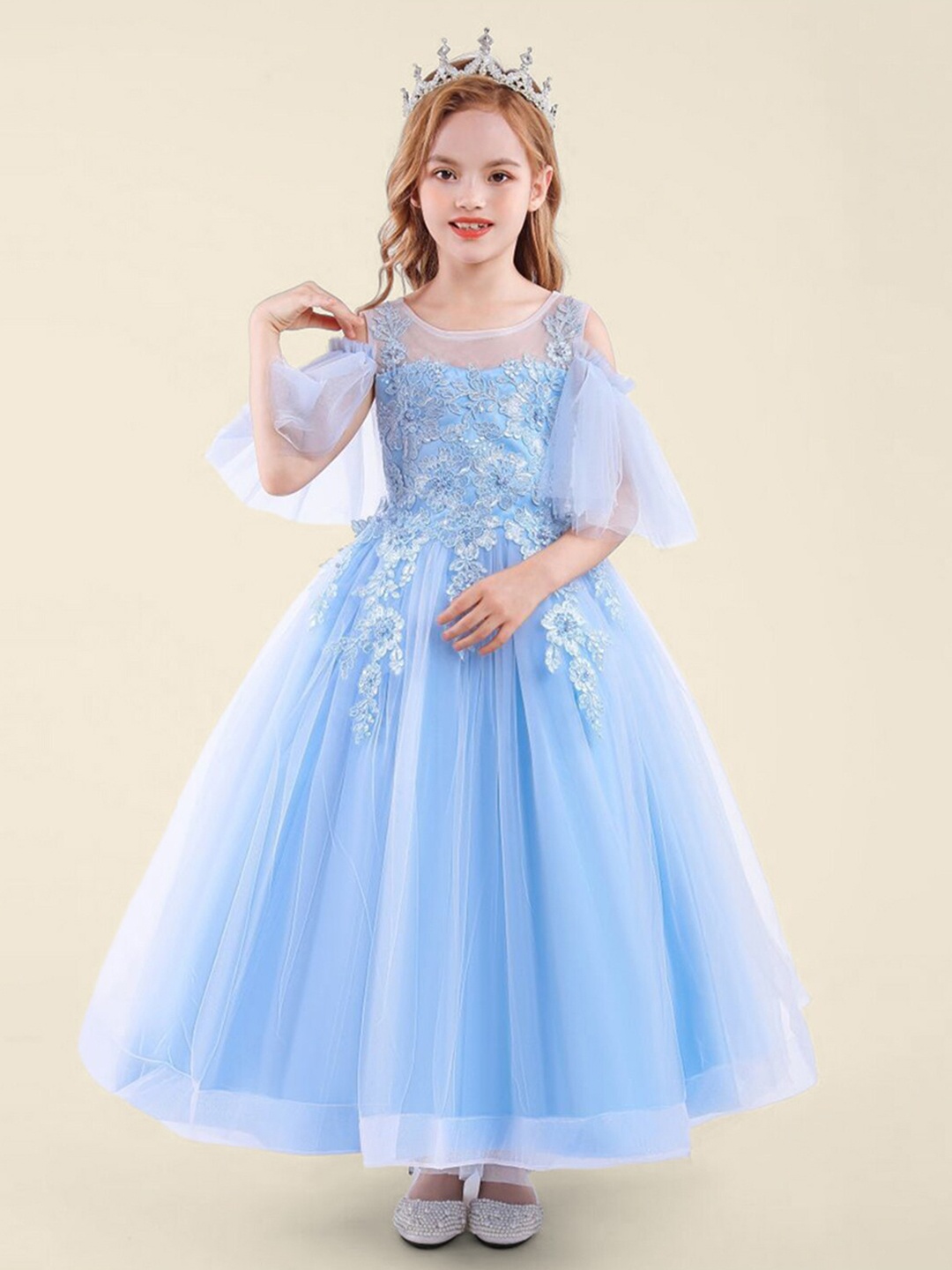 

INCLUD Girls Embellished Flared Sleeve Fit & Flare Maxi Dress, Blue