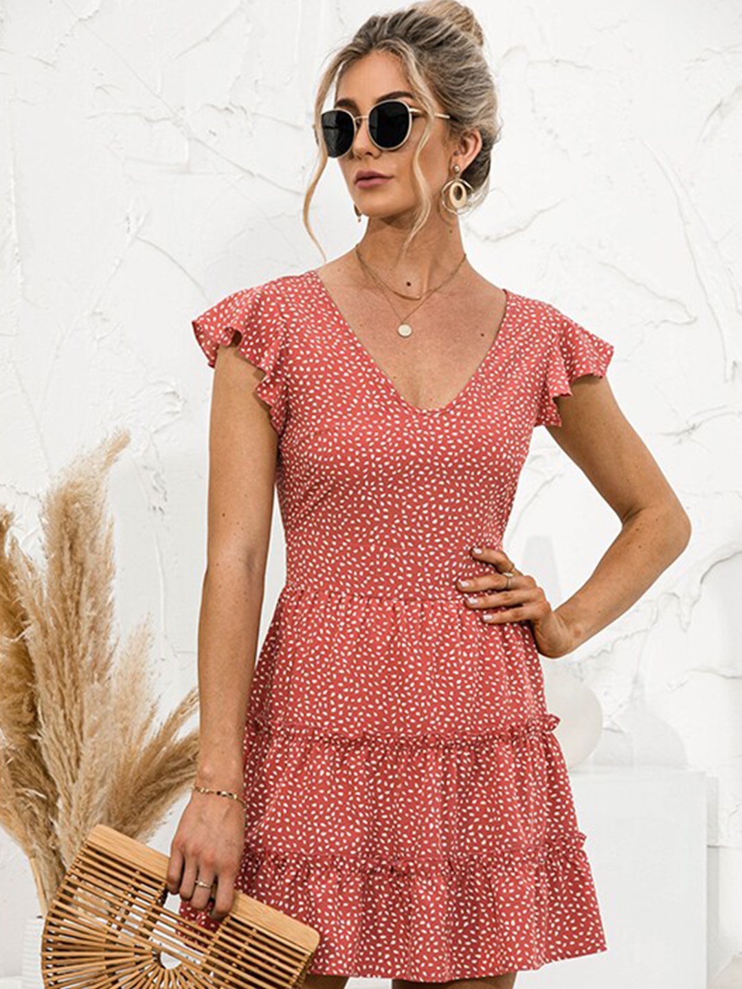 

StyleCast x Revolte Polka Dots Print Ruffled Fit & Flare Mini Dress, Red