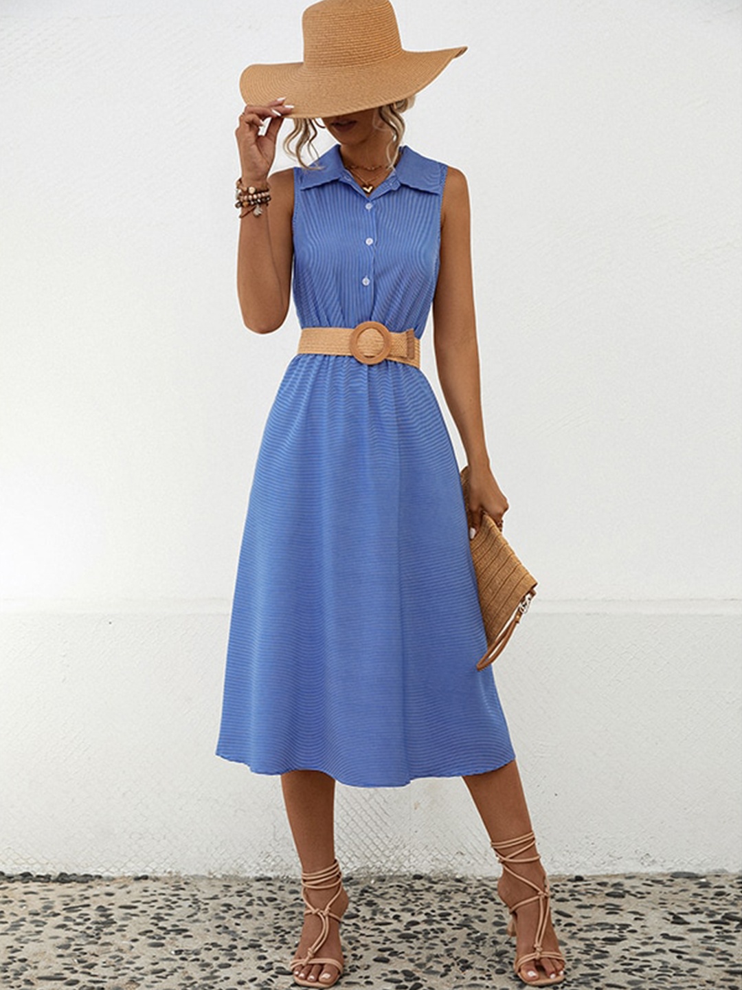 

StyleCast x Revolte Shirt Collar A-Line Midi Dress, Blue