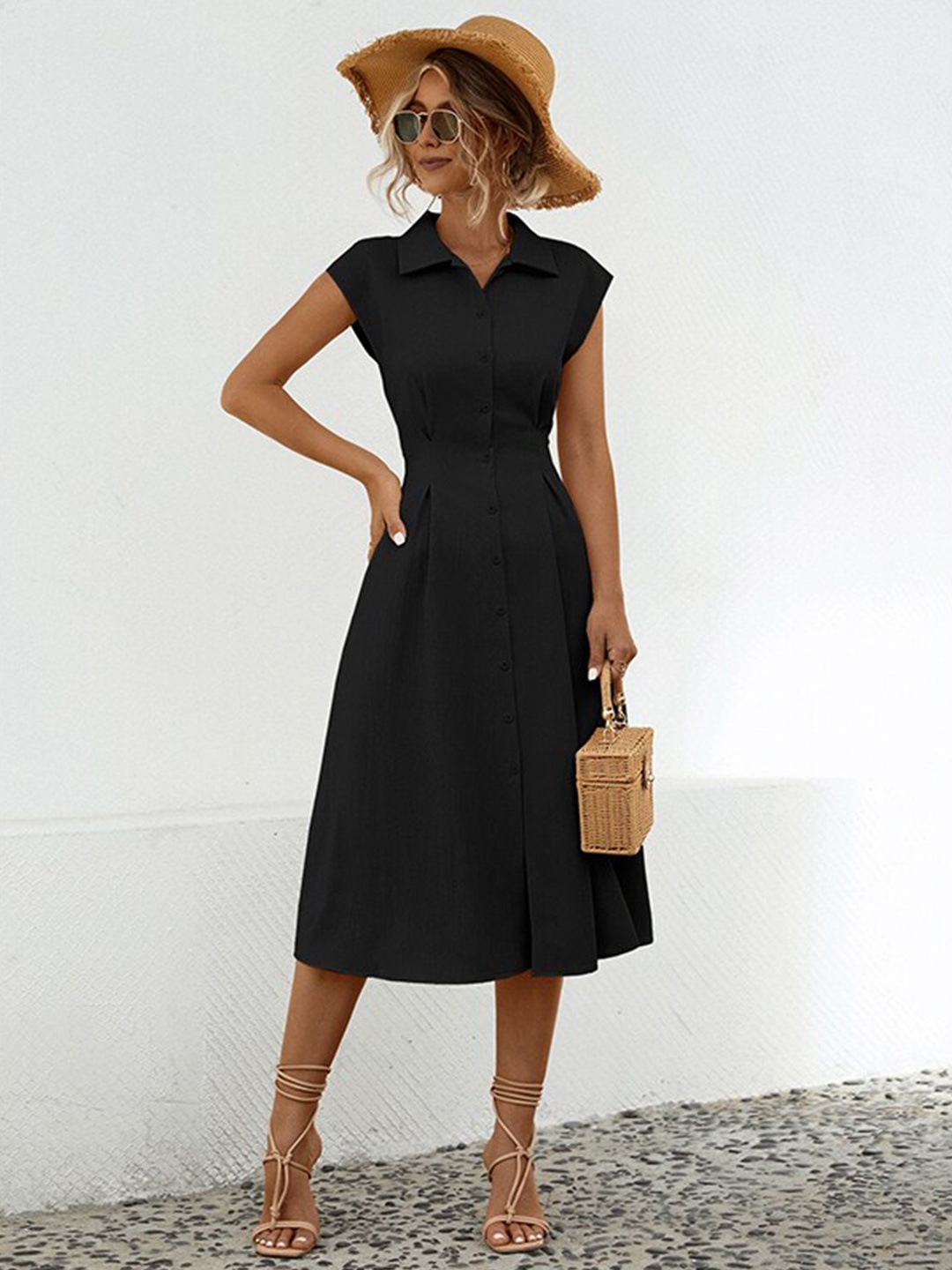 

StyleCast x Revolte Extended Sleeves Shirt Midi Dress, Black