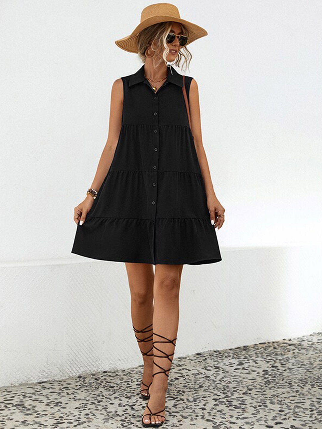 

StyleCast x Revolte Sleeveless Shirt Dress, Black