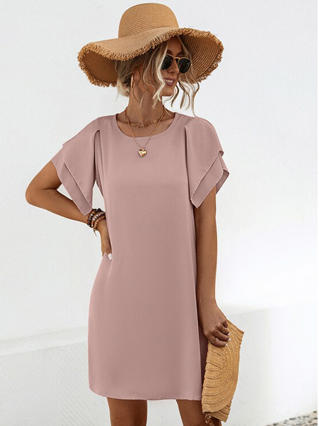

StyleCast x Revolte Round Neck Short Flared Sleeveless T-shirt Dress, Beige