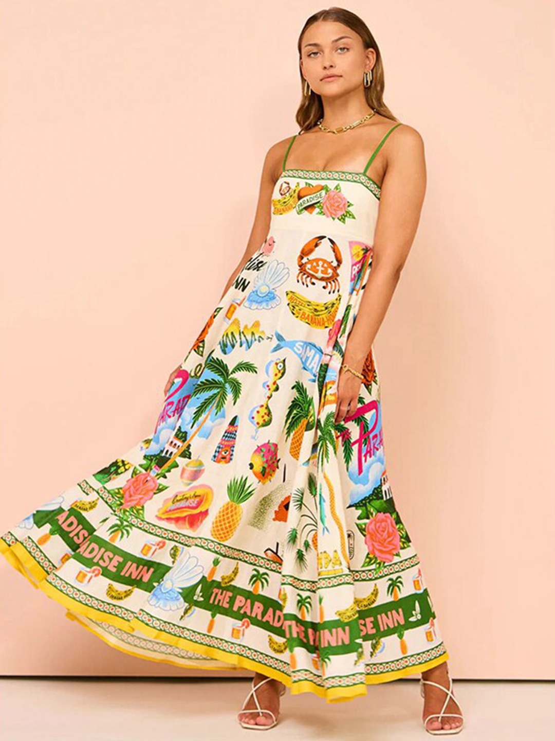 

StyleCast x Revolte Yellow Shoulder Straps Floral Print Maxi Dress