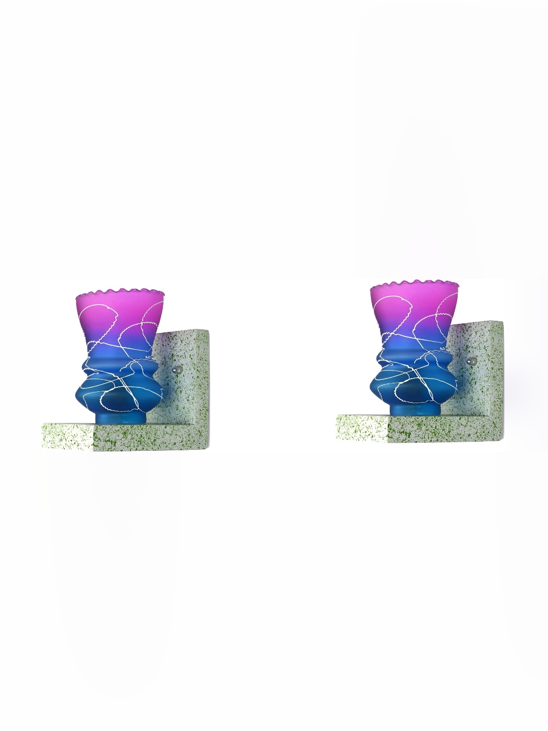 

1ST TIME Blue & Pink 2 Pieces Printed Glass Traditional Wall Lamp