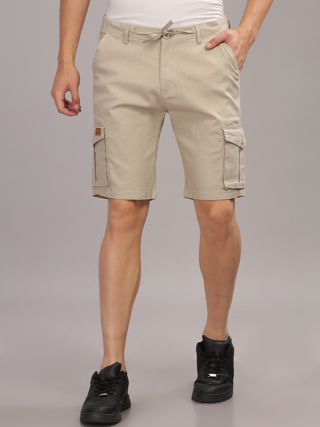 

PAUL STREET Men Mid-Rise Slim Fit Cargo Shorts, Beige