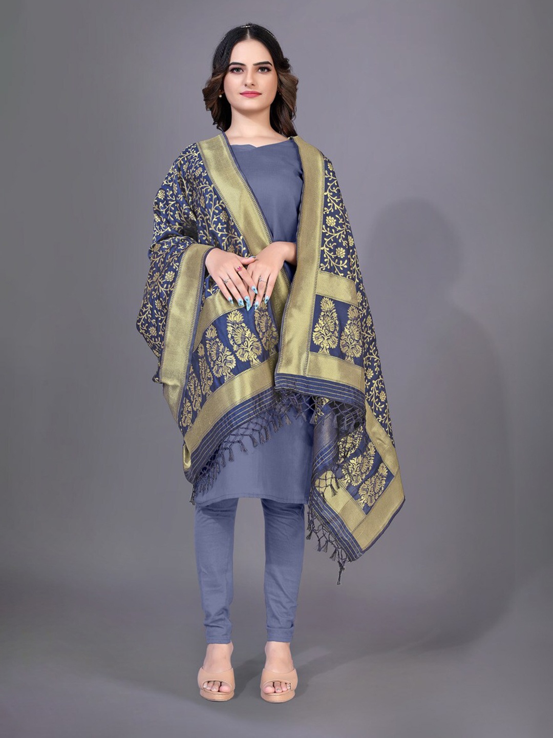 

Rujave Ethnic Motifs Woven Design Dupatta with Zari, Blue