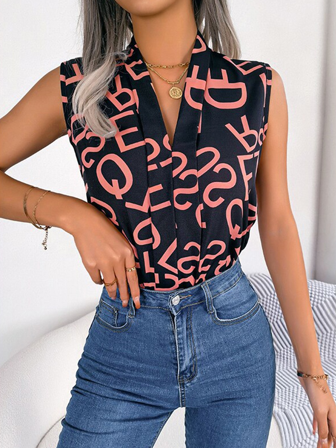 

StyleCast x Revolte Typography Print Sleeveless Top, Black