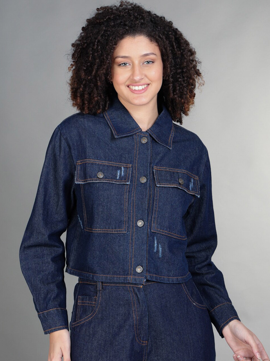 

The Roadster Lifestyle Co. Blue Spread Collar Denim Jacket