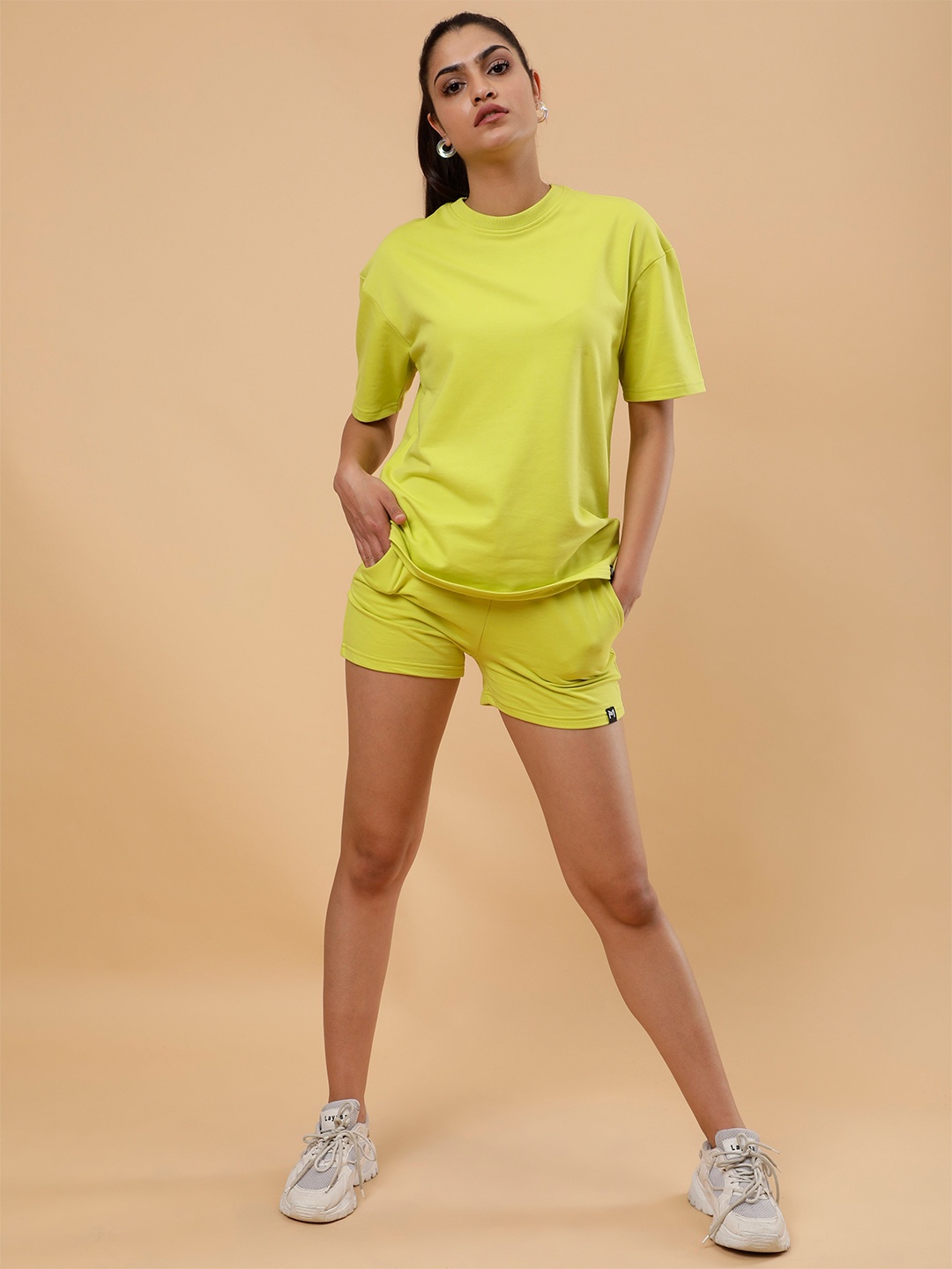 

PockMAN Loose Fit T-Shirt With Shorts Sports Co-Ords, Lime green